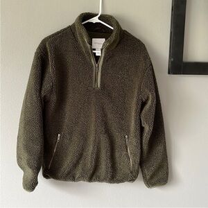 Daily Ritual Green Sherpa Teddy Bear Pullover Quarter Zip Sweatshirt